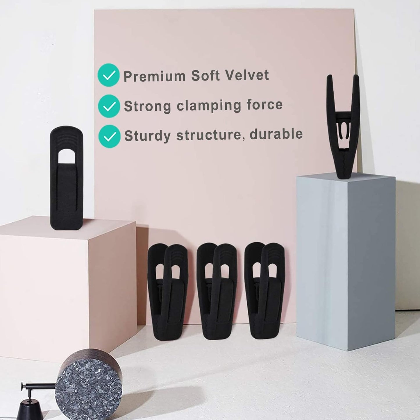 Black Velvet Hangers Clips 50 PCS, Non-Slip Velvet Clips for Suit Pant Skirt Hanger, Strong Finger Clips Perfect for Thin Flocking Hangers