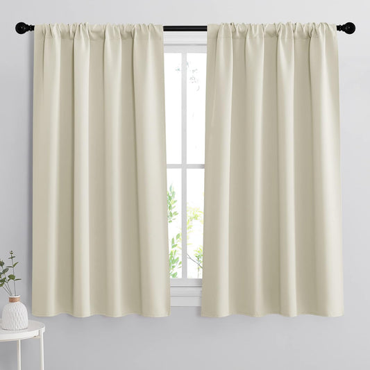 RYB HOME Blackout Curtains 63 inches Long - Energy Saving Insulation Large Window Curtain Blinds for Bedroom Living Room Dining Basement Home Office, W 62 x L 63 per Panel, Beige, 2 Pcs