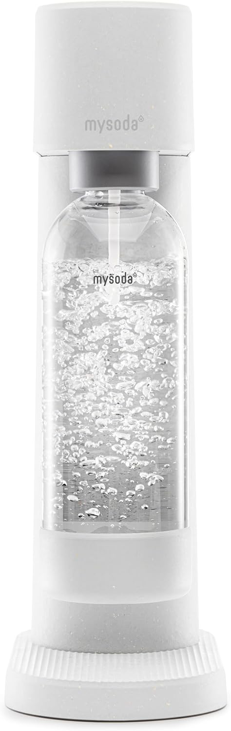 Mysoda Carbonating Bottles 2Pck 1L - Compatible with MySoda and any brands - Quick-Lock Reusable Bottles - Lid and Base Made of Wood Composite - BPA Free - White