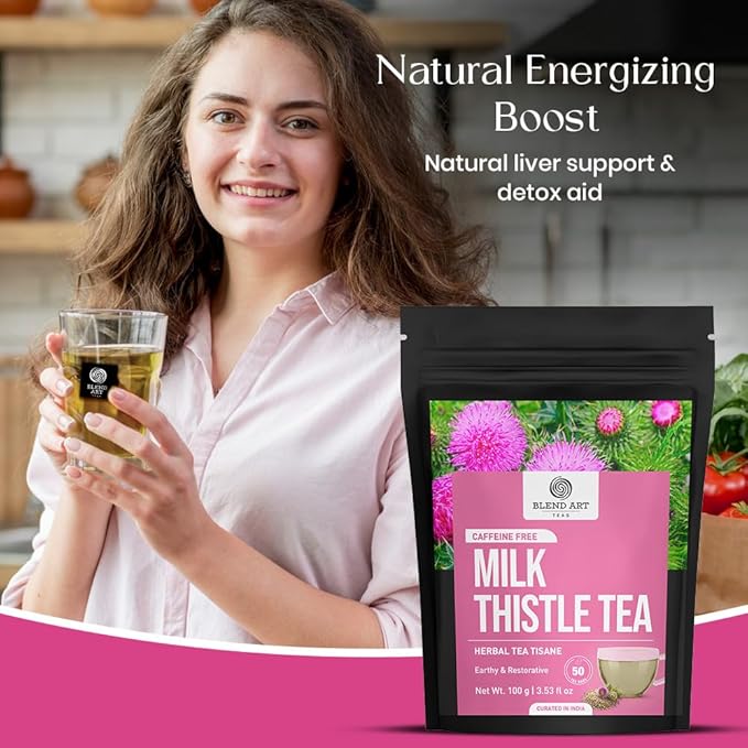 BlendArt Teas - Milk Thistle Seeds Herbal Tea - 50 Count - Pyramid Tea Bag | For Liver Detox support | Reduce inflammation | Refreshing Peppermint with lemon flavour - Caffeine Free | Ziplock Pouch