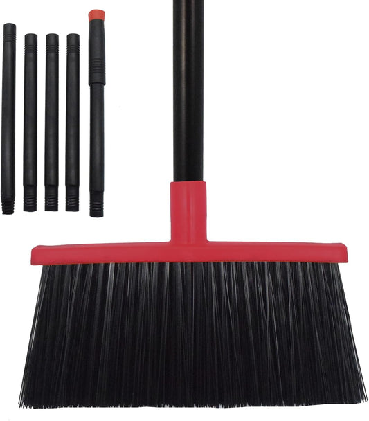 Heavy-Duty Adjustable Angle Broom with 56" Steel Handle - Ideal for Home, Garage, Kitchen, Bathroom, Office, and Outdoor Use - Durable & Efficient Cleaning Tool for Hard Floors (Red)