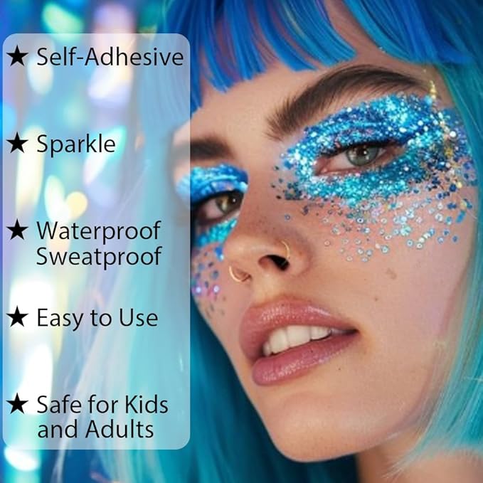 Mysense Iridescent White Body Glitter Gel, Mermaid Face Glitter Makeup, Concert Music Festival Rave Accessories for Face Eye Hair, Sparkling Glitter Face Paint for Women, 30g