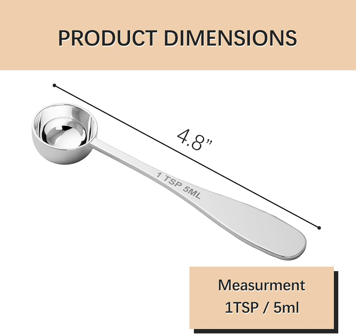 1PCS 1tsp(1/3tbsp, 5 ml) Single Measuring Spoon, Stainless Steel Individual Teaspoon, Metal Measure Scoop with Gift Box