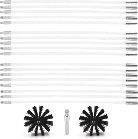 25 Feet Stove Pipe Clean Brush Extension Rods Flexible Fireplace Chimney Brush Stove Pipe Brush Rod Rotary Air Duct Dryer Vent Cleaner Rods Flue Brush Chimney Sweep Kit with Brush Head