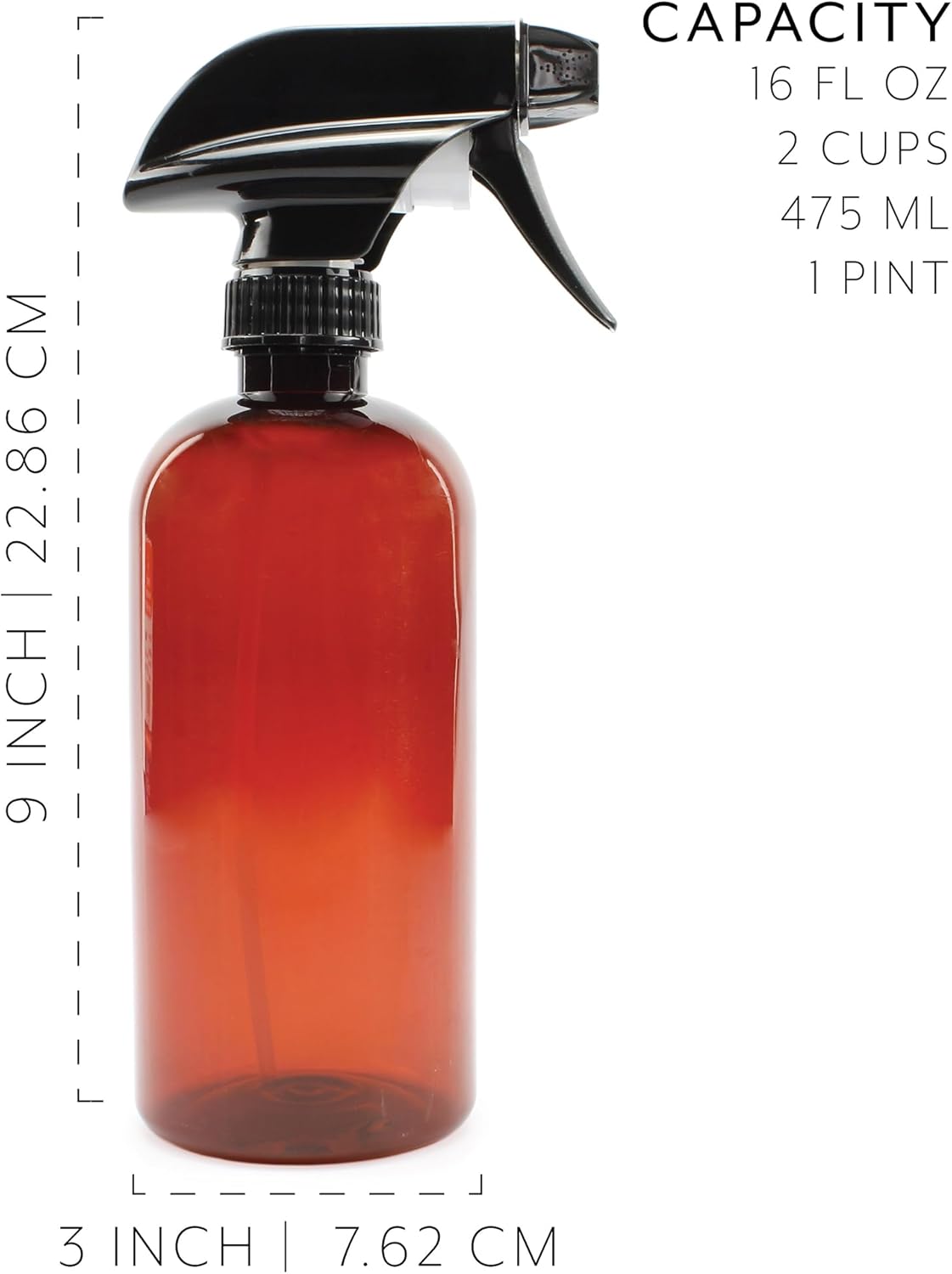 Cornucopia Brands 16oz Amber PLASTIC Spray Bottles w/Heavy Duty Mist & Stream Sprayers & Chalkboard Labels (6-pack); PET #1 Plastic Bottles, BPA-Free