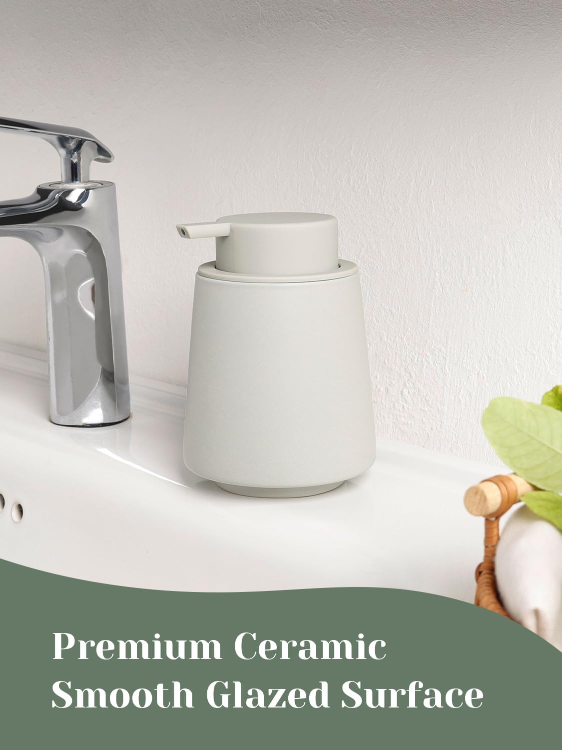 INGOFIN Ceramic Soap Dispenser -14 oz Bathroom Hand Soap Dispenser Liquid Dispenser with Pump Refillable Modern Lotion Dish Dispenser for Kitchen Matte Grey