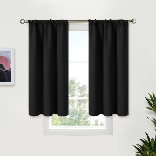 BGment Black Blackout Curtains for Bedroom Window 34 x 45 Inch - Rod Pocket Short Drapes for Kitchen Cafe Rv Bathroom Door Room Darkening Privacy Blinds, 2 Panels