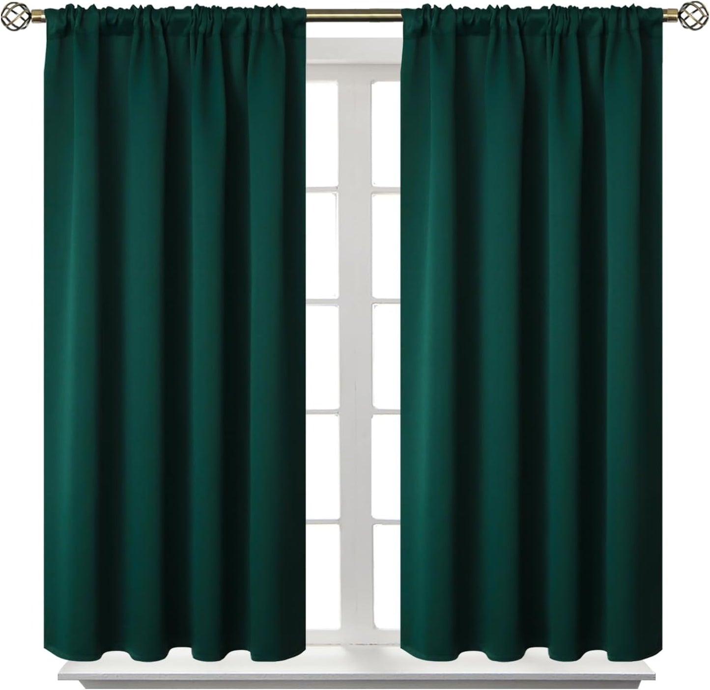 BGment Emerald Green Blackout Curtains 40 Inches Long for Bedroom Kitchen - Short Length Thermal Insulated Darpes with Rod Pocket Darkening for Bathroom Christmas, 2 Panels, 42 x 40 Inch