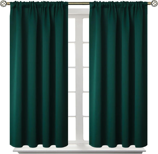 BGment Emerald Green Blackout Curtains 40 Inches Long for Bedroom Kitchen - Short Length Thermal Insulated Darpes with Rod Pocket Darkening for Bathroom Christmas, 2 Panels, 42 x 40 Inch