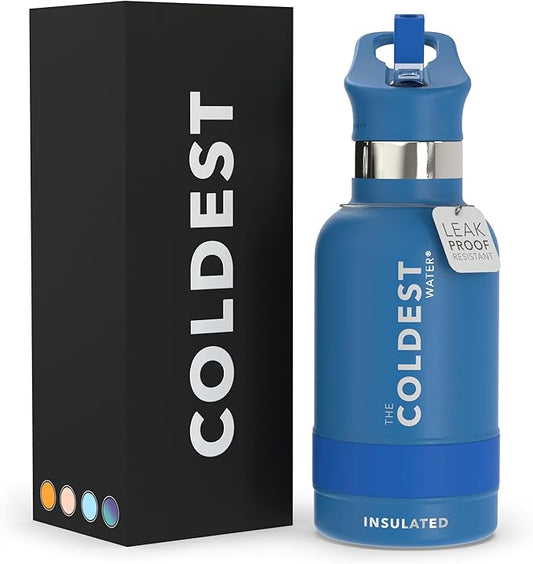 Coldest Insulated Water Bottle with Straw Lid - Stainless Steel Metal Insulated Bottle for Men & Women (Sailor Blue, 12 oz)