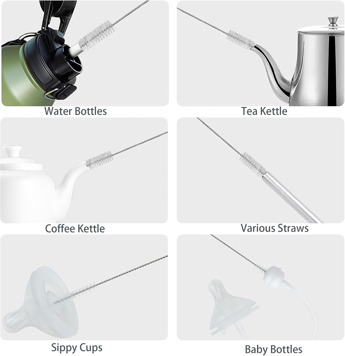 10Pack Straw Cleaner Brush- Long Stainless Steel Straw Brush for Cleaning Reusable Drinking Straws, Water Bottles and Pipes(9 * 0.4-inch)