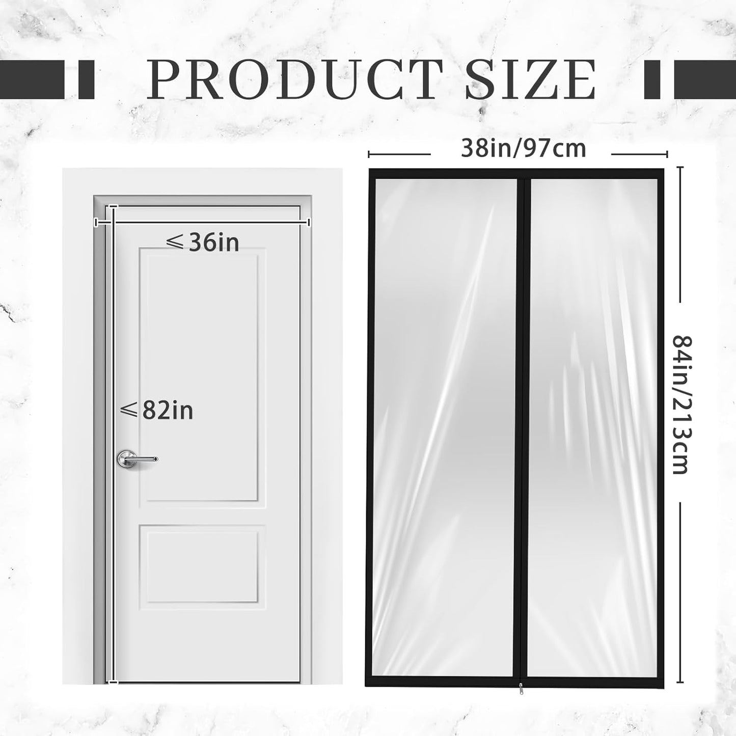Amylove Zipper 38 x 83 Inch Dust Barrier Door Kit Construction Door Barrier 3 x 7 ft Reusable Plastic Curtain Cover Containment Standard Doorway Temporary Wall Screen Sheeting for Bathroom Hallway