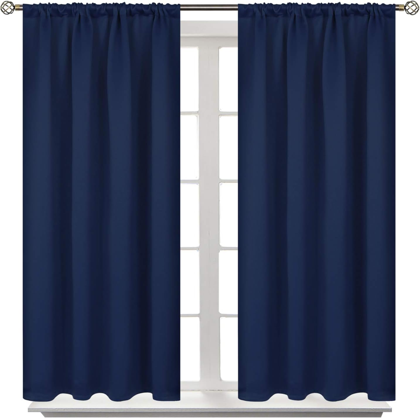 BGment Navy Blue Blackout Curtains 40 Inches Length for Bedroom - Short Thermal Insulated Drapes with Rod Pocket for Kitchen Cafe Bathroom Window Darkening Privacy, 42 x 40 Inch, 2 Panels