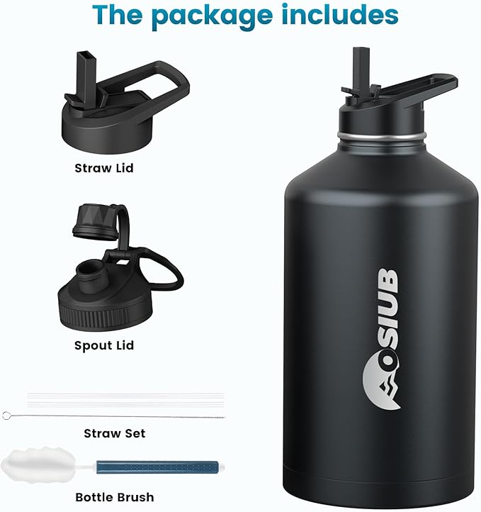Insulated Water Bottle 32 oz, Triple Wall Vacuum Stainless Steel(Cold for 48 Hrs),Leak Proof & BPA-Free,Simple Modern Water Bottle with Drink-Through Lid & Flip Straw for Sports & Travel, Black