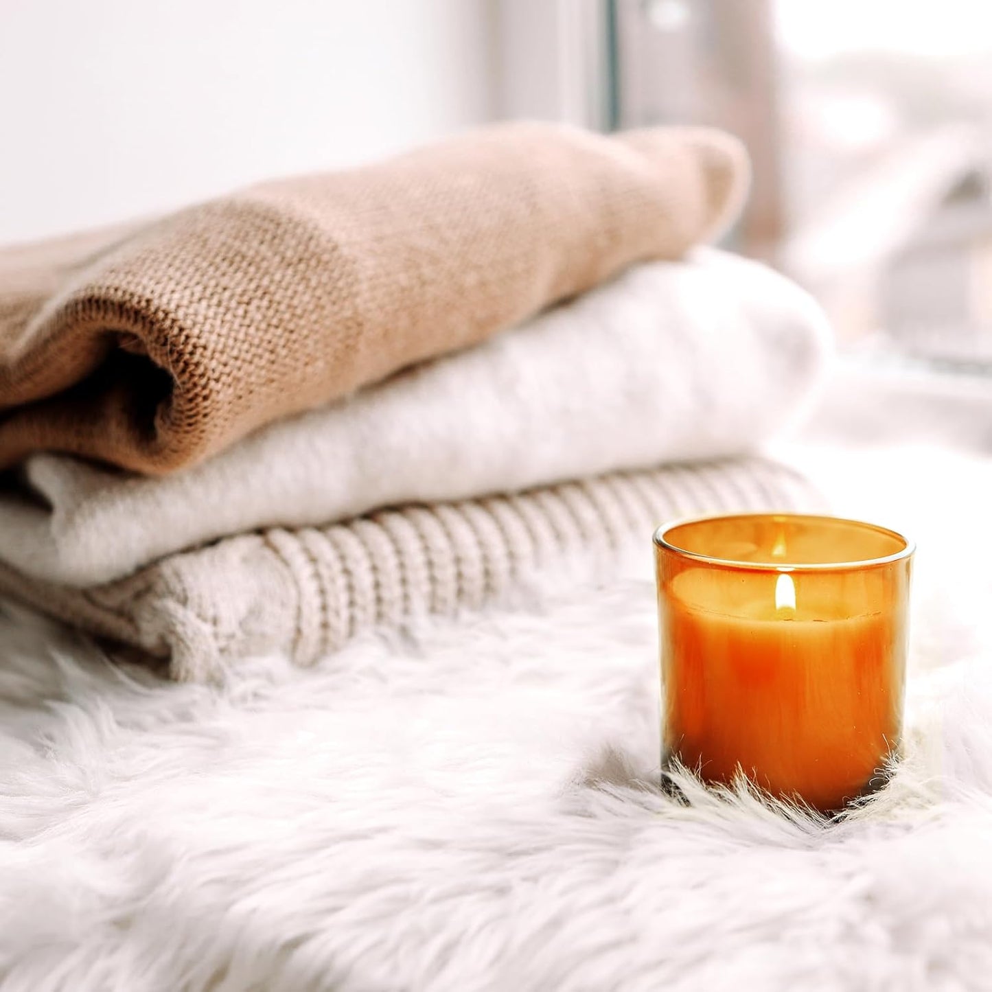 14 OZ Thick Candle Jars for Making Candles 12 Pcs, 3 Wick Empty Jars with Wood Lids for Candle Making, Sample Container,Clear Orange