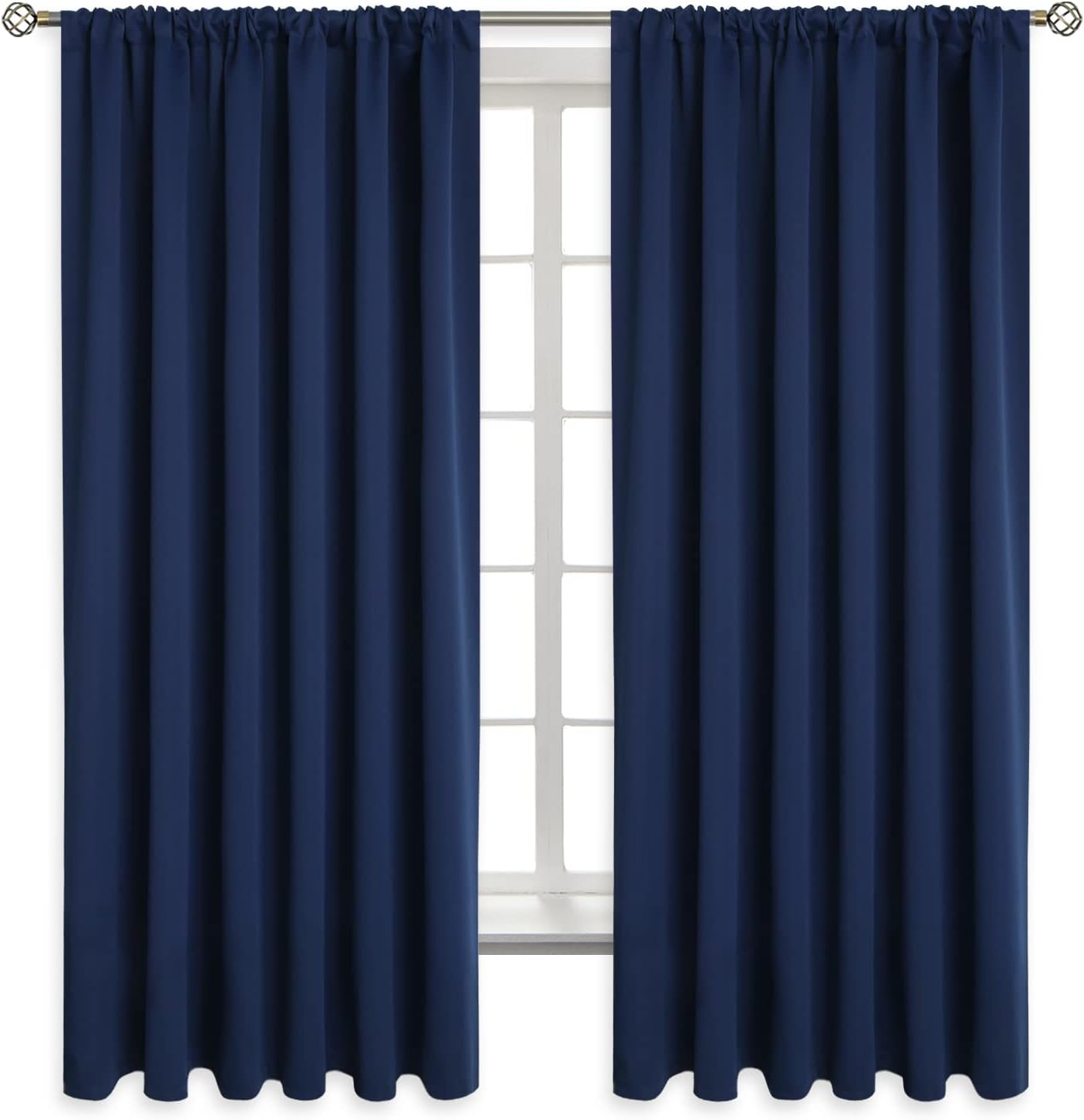 BGment Rod Pocket Blackout Curtains for Bedroom - Thermal Insulated 70 Inches Width Room Darkening Curtain for Living Room, 70 x 63 Inch, 2 Panels, Navy Blue