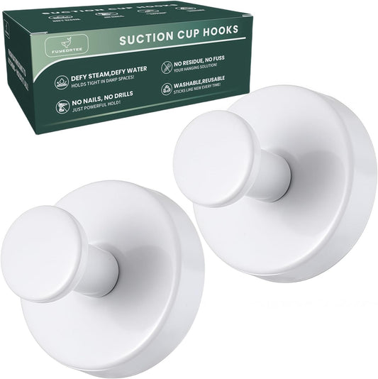 2025 Upgraded Stainless Steel Heavy Duty Suction Cup Hooks For Shower Bathroom Accessories Removable Hook For Glass Window Door Wall Hooks For Hanging Towels Robes Wreaths (Pack Of 2, White)