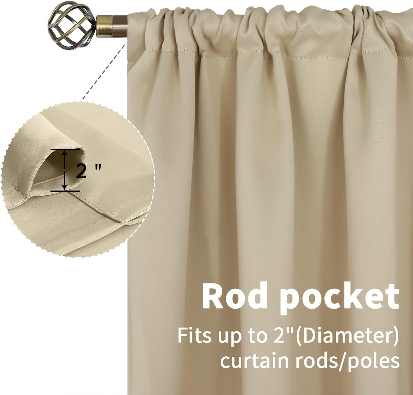 BGment Rod Pocket Blackout Curtains 54 Inches Length for Bedroom - Thermal Insulated Room Darkening Window Drapes for Living Room Kitchen, 42 x 54 Inch, 2 Panels, Beige