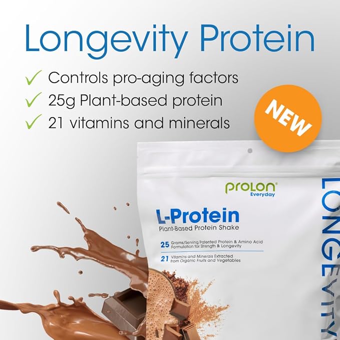 Prolon Longevity Plant Based Protein Powder | Muscle Synthesis & Repair, Healthy Aging, Boost Performance | Vitamins, Gluten Free, Amino Acids, Antioxidants | 25g of Protein | Chocolate, 24 Packets