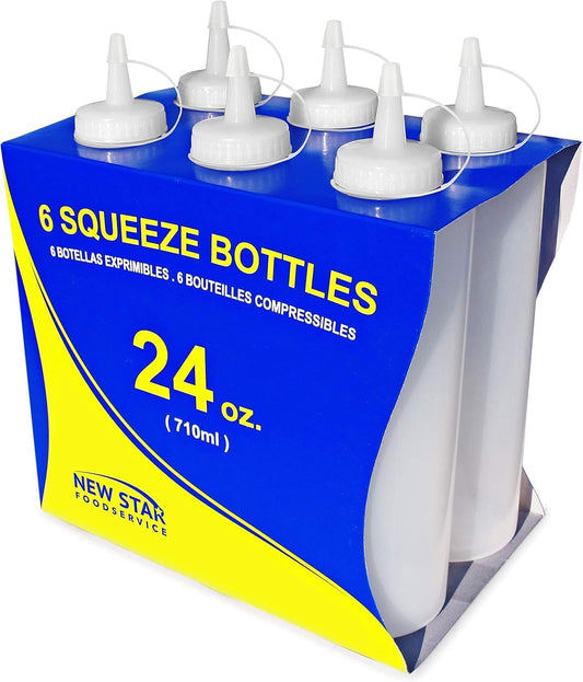 New Star Foodservice 26207 Squeeze Bottles, Plastic, 24 oz, Clear, Pack of 6