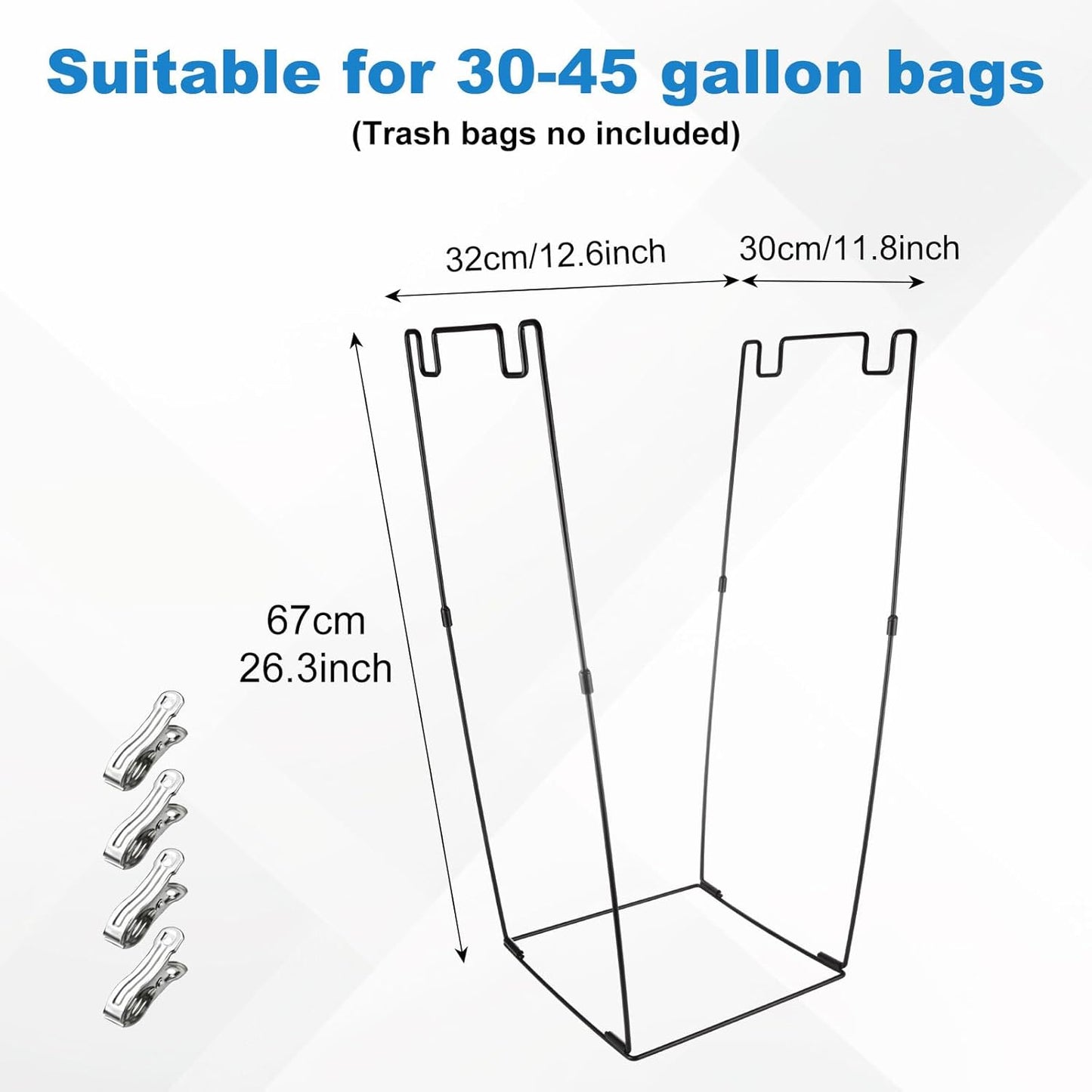 2 Pack Metal Trash Bag Holder, Garden Garbage Bag Holder for 30-45 Gallon Bags for Leaves, Yard Weeding, Camping, Lawn Party - Multi-Use Outdoor (Black with 8 clips)