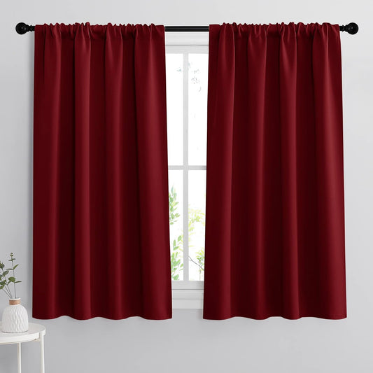 RYB HOME Curtains for Bedroom 72 inches Long, Blackout Thermal Insulating Window Treatment Drapes for Living Room Bathroom Basement Laundry Classroom, W 34 x L 72, Burgundy Red, 2 Panels