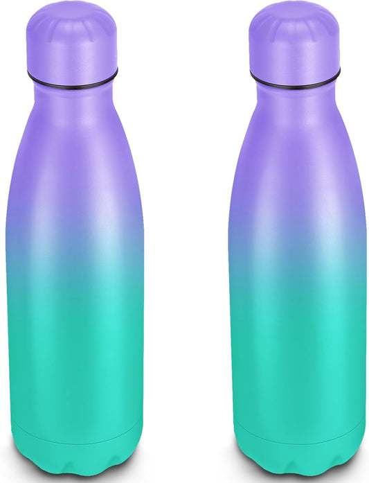 25oz Cola-Bottle Shaped Stainless Steel Leak-proof Water Bottle,Double Wall Vacuum Insulated Metal,Travel Mug For Sports Indoors & Outdoors,BPA-Free Kids Flasks,Purple Green(2 Pack)