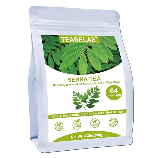 TEARELAE - Senna Tea - 1.5g x 64 Count Senna Leaves Tea Bags - Premium Indian Senna Leaves - Relieve Constipation, Aid in Digestion - Caffeine-Free, Non-GMO