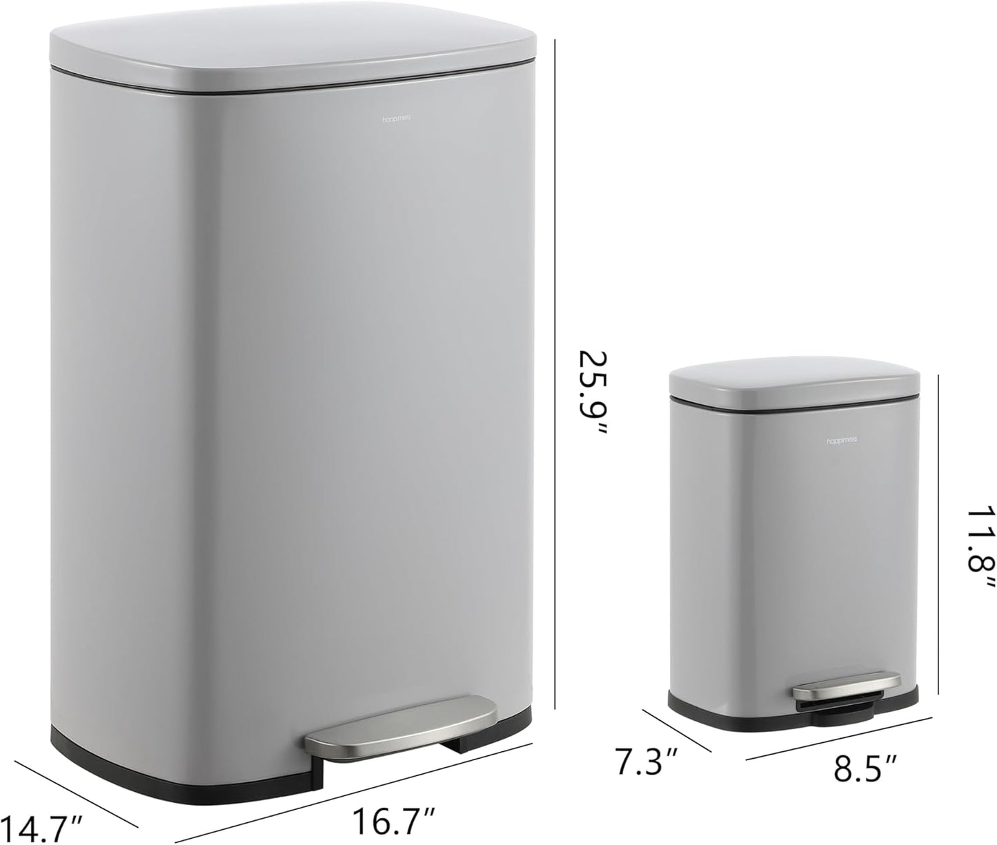 happimess HPM1006I Connor Rectangular 13-Gallon Trash Can with Soft-Close Lid and Free Mini Trash Can, Fingerprint Resistant, Modern, Minimalistic for Home, Kitchen, Office, Bathroom, Fog Gray