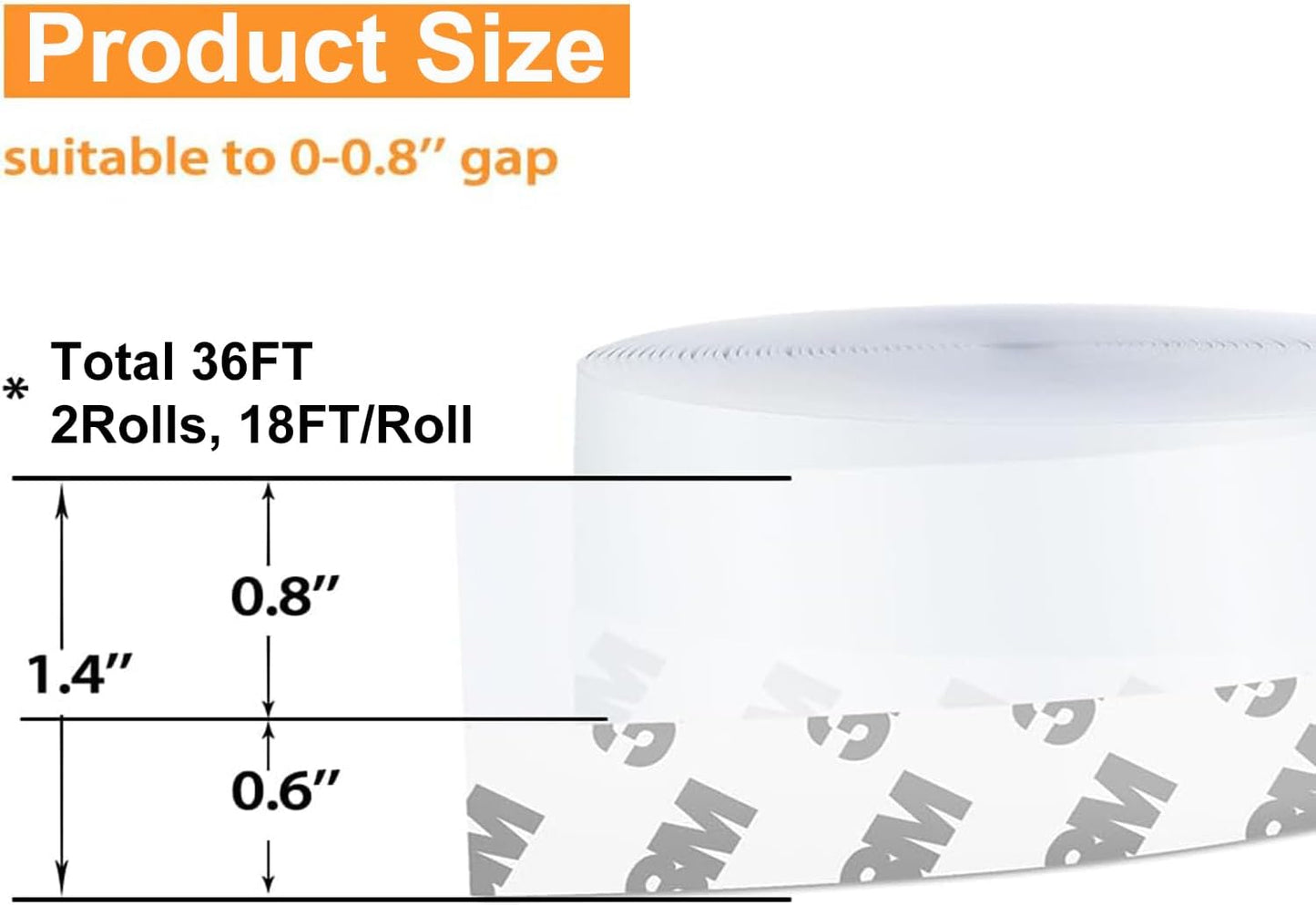 Bruiefpap 36 Ft Silicone Door Weather Stripping, Self-Adhesive Door Seal Strip Tape, Transparent, 35mm, 1.4 inches Wide, 36 Feet Long