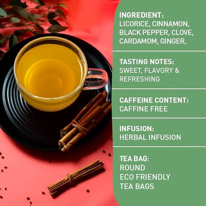 HANDPICK, Licorice Root Tea Bags (50 Count, 2g/tea bag) Licorice Tea | Non-GMO, Caffeine Free | Goodness of Cinnamon, Blackpepper, Clove, Cardamom & Ginger