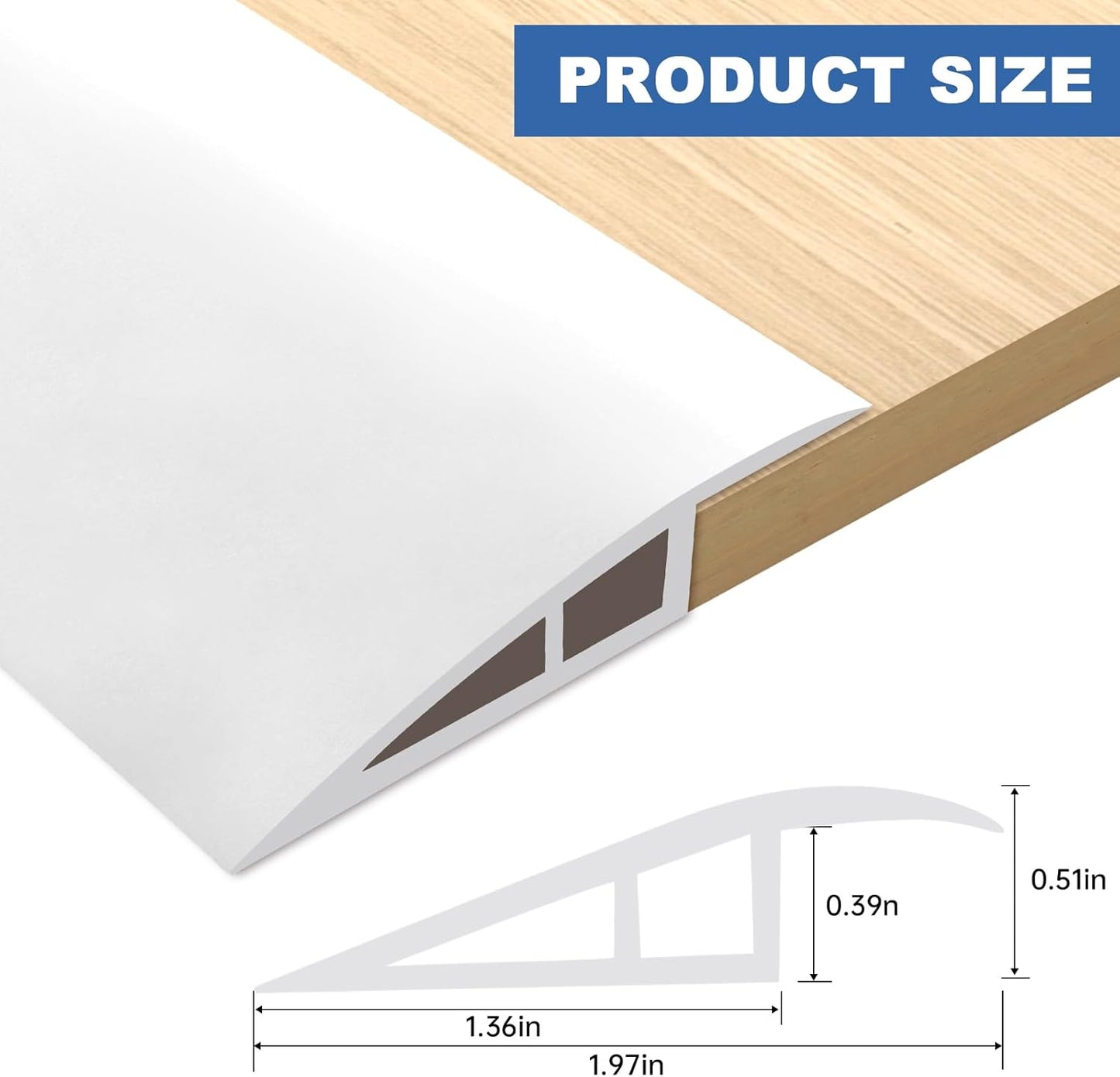 Vinyl Door Threshold Flooring Transition Strip Self Adhesive Carpet Edging Strip for Laminate Doorway Edge Threshold from 1/5" to 2/5" (White, 6.6 Ft)