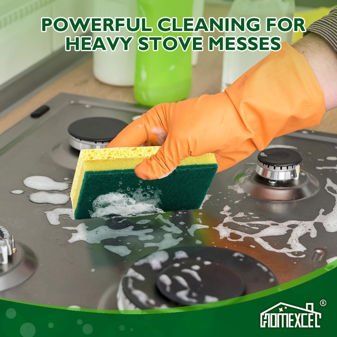 HOMEXCEL Sponges Kitchen 24pcs, Heavy Duty Sponges for Dishes, Scrub Cleaning Sponge for Non-Coated Cookware, Dishes, Pots, Pans, Dual Sided Dish Sponge for Kitchen, Household, Bathroom and More