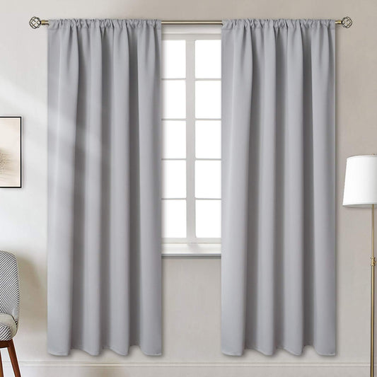 BGment Rod Pocket Blackout Curtains for Bedroom - Thermal Insulated Room Darkening Curtain for Living Room, 52 x 72 Inch, 2 Panels, Light Grey