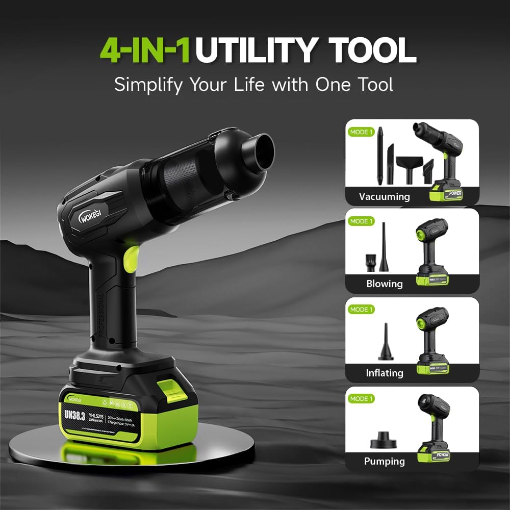 Handheld Car Vacuum Cordless, Portable Cars Vacuum Cleaner with 40000Pa High Power & Suction, Powerful 4-in-1 Hand Held Air Duster Fast Cleaning for Car,Home,Office,Pet Hair (Green)