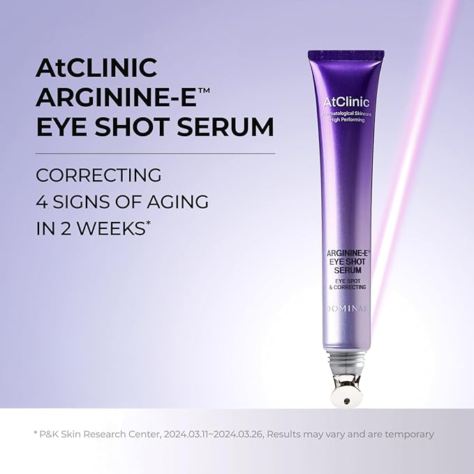 Atclinic DOMINAS Caffeine Eye Serum with Arginine-E & Vitamin E – Korean Eye Gel for Puffiness, Dark Circles, Fine Lines | Cooling Guasha Metal Tip (0.67 fl oz)