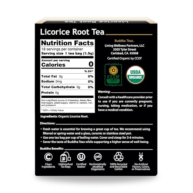 Organic Licorice Root Tea - Kosher, Caffeine-Free, GMO-Free - 18 Bleach-Free Tea Bags
