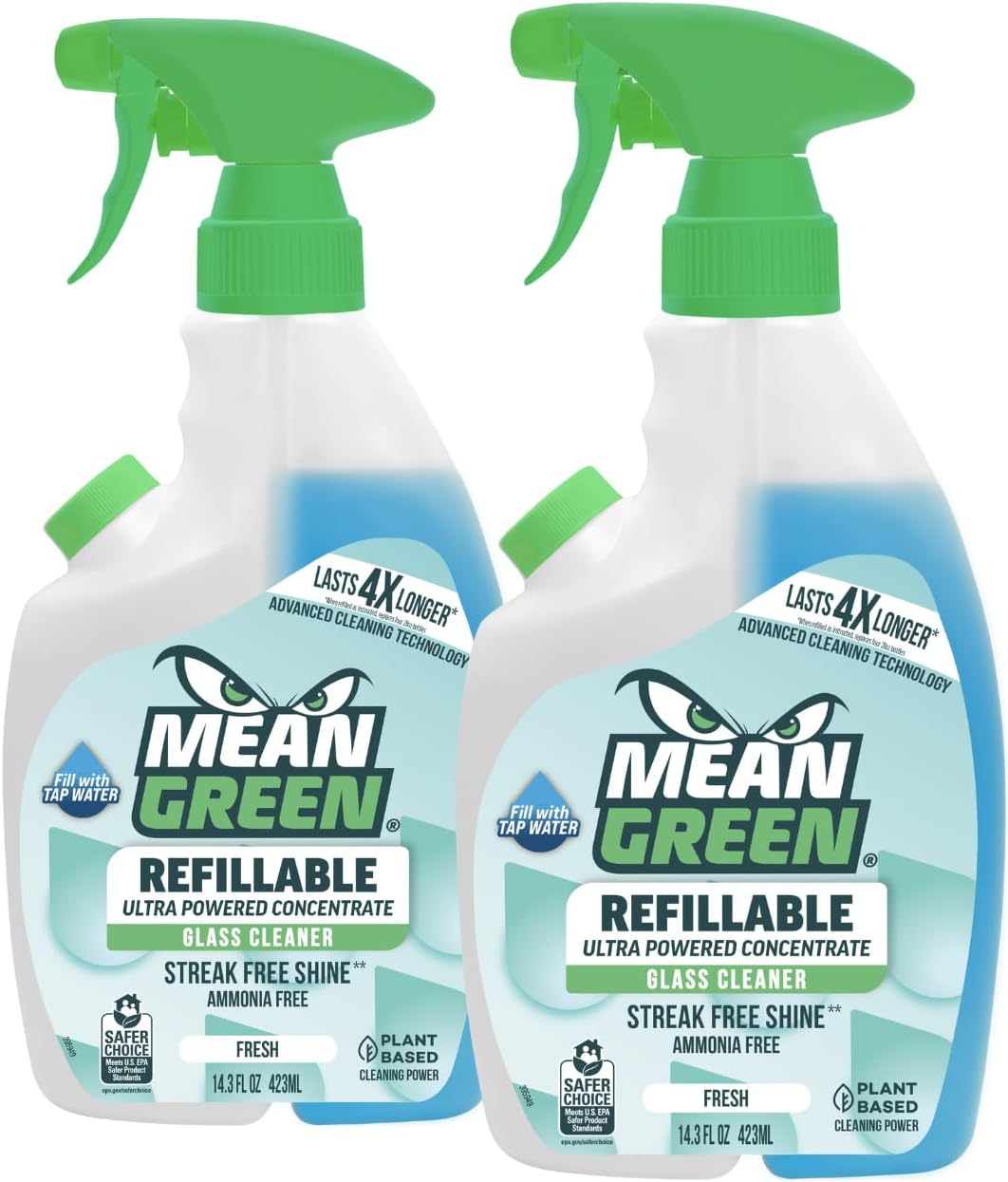 Mean Green Refillable Ultra Powered CONCENTRATE Glass Cleaner, Fresh, 14.3 Ounce 2-Pack