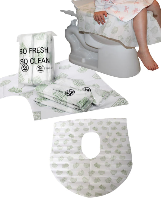 Happy Haven Toilet Seat Covers Disposable, 10 Pcs Extra Large Waterproof Toilet Cover for Children, Kids, Toddlers & Adults, Portable Individually Wrapped Travel Essential for Kids Potty Training