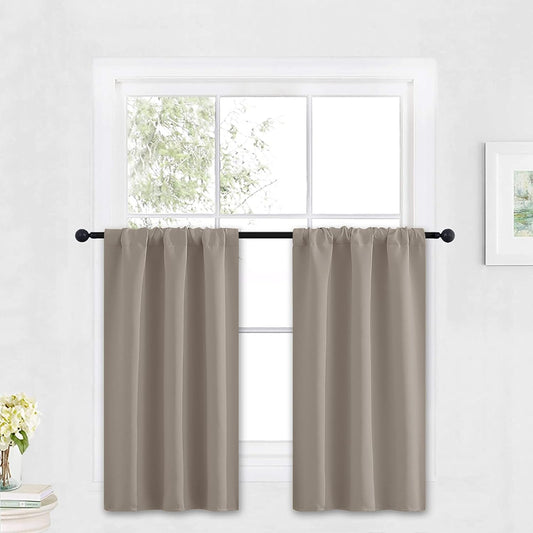 RYB HOME Small Curtains Blackout - Privacy Energy Efficiency Mini Curtains for Kids Bedroom RV Camper Windows Trailer Bathroom Kitchen Cabinet Door Window, W 29 x L 36, Sand, 2 Panels