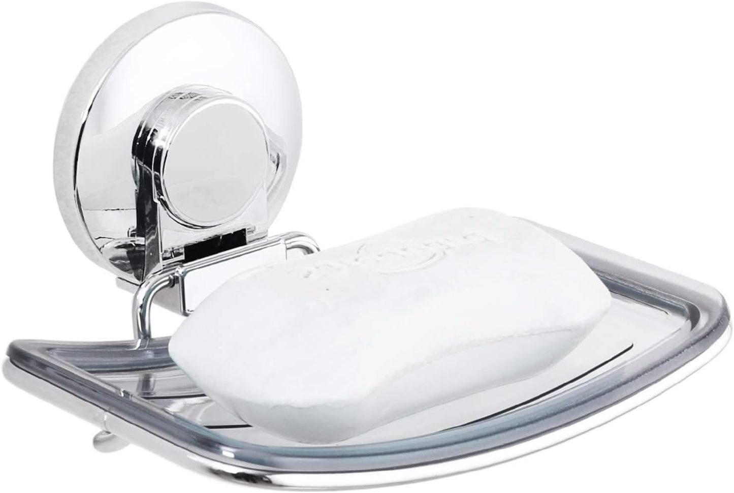 LEVERLOC Chrome Suction Cup Soap Dish Holder for Shower Wall Drill-Free Rustproof Waterproof Wall Mount Strong Suction Removable Bar Soap Sponge Holder for Bathroom Bathtub Kitchen