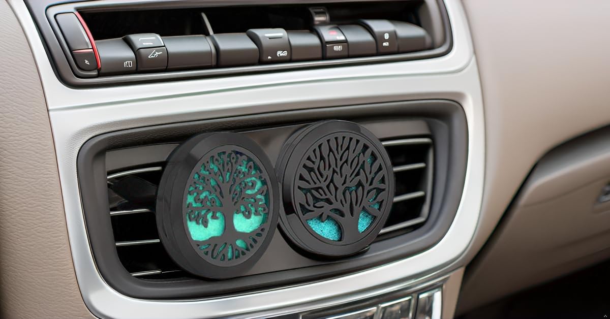 2Psc Black Car Aromatherapy Essential Oil Diffuser Locket Tree of Life Pattern Stainless Steel Car Air Fresheners Vent Clips Decorative