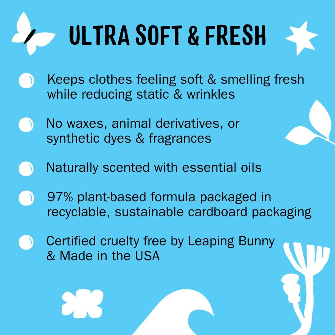 Molly's Suds Fabric Softener Dryer Sheets for Sensitive Skin | Plant-Based Static Reducer, Plastic-Free Packaging | Peppermint (120 Sheets)