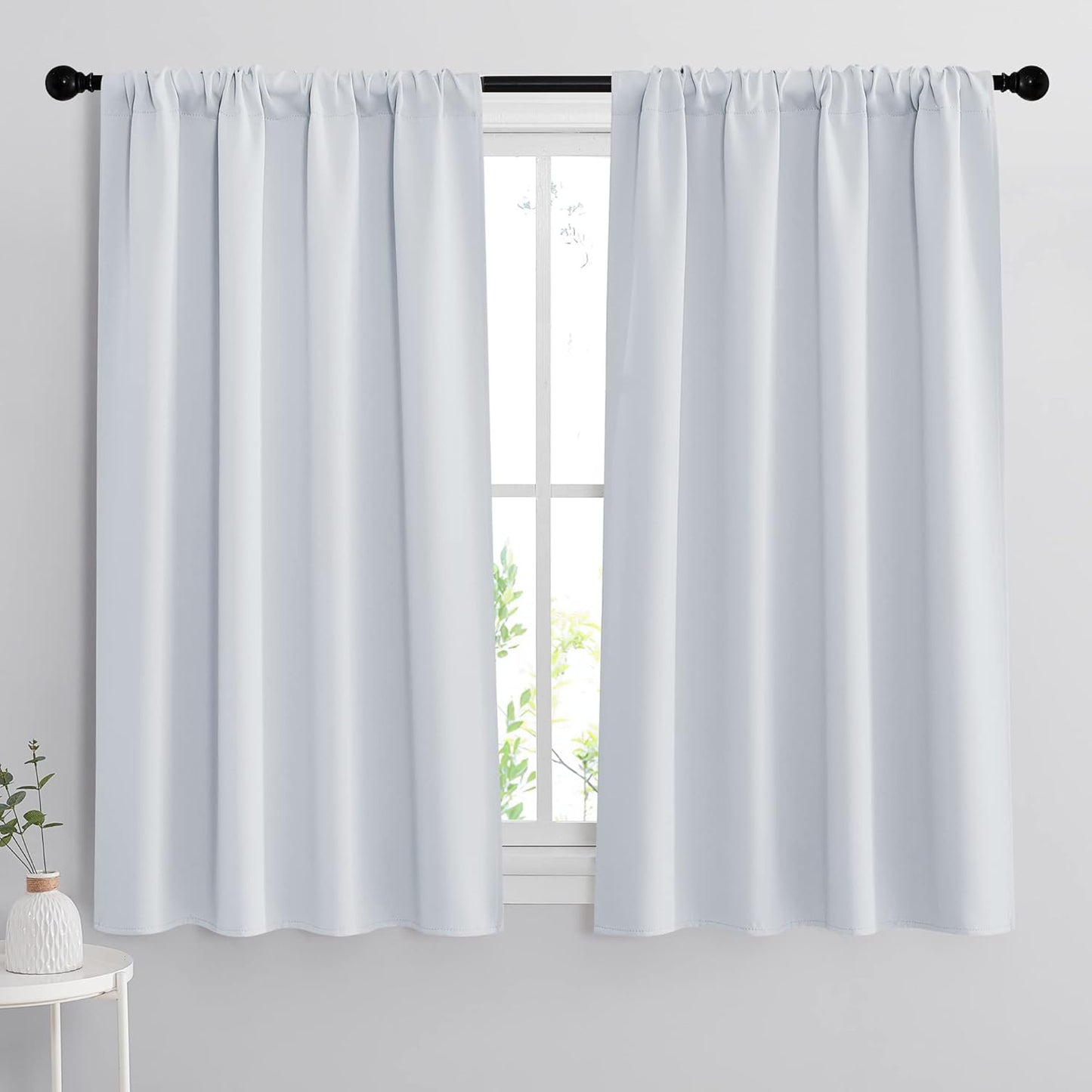 RYB HOME Curtains for Bedroom 63 inches Long, Blackout Thermal Insulating Window Treatment Drapes for Living Room Bathroom Basement Laundry Classroom, W 34 x L 63, Greyish White, 2 Panels