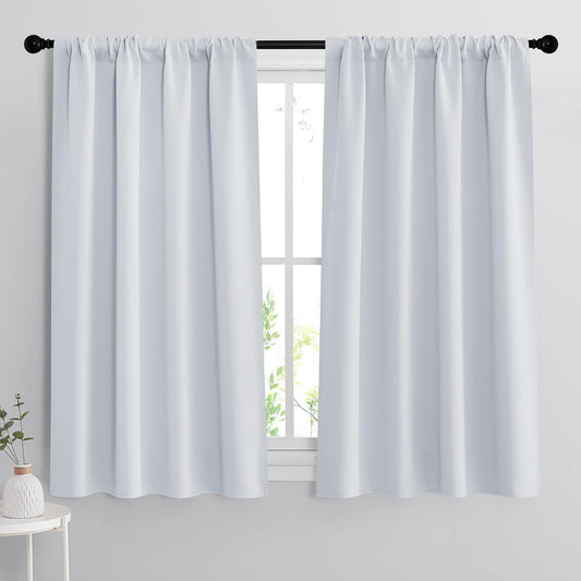 RYB HOME Curtains for Bedroom 63 inches Long, Blackout Thermal Insulating Window Treatment Drapes for Living Room Bathroom Basement Laundry Classroom, W 34 x L 63, Greyish White, 2 Panels