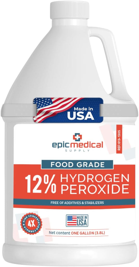 12% Food Grade Hydrogen Peroxide – Ultra-Concentrated H2O2 Peroxide Cleaner – 1 Gallon Bottle – Bleach Alternative for Household Cleaning, Laundry, Glass & More – Made in USA (1)