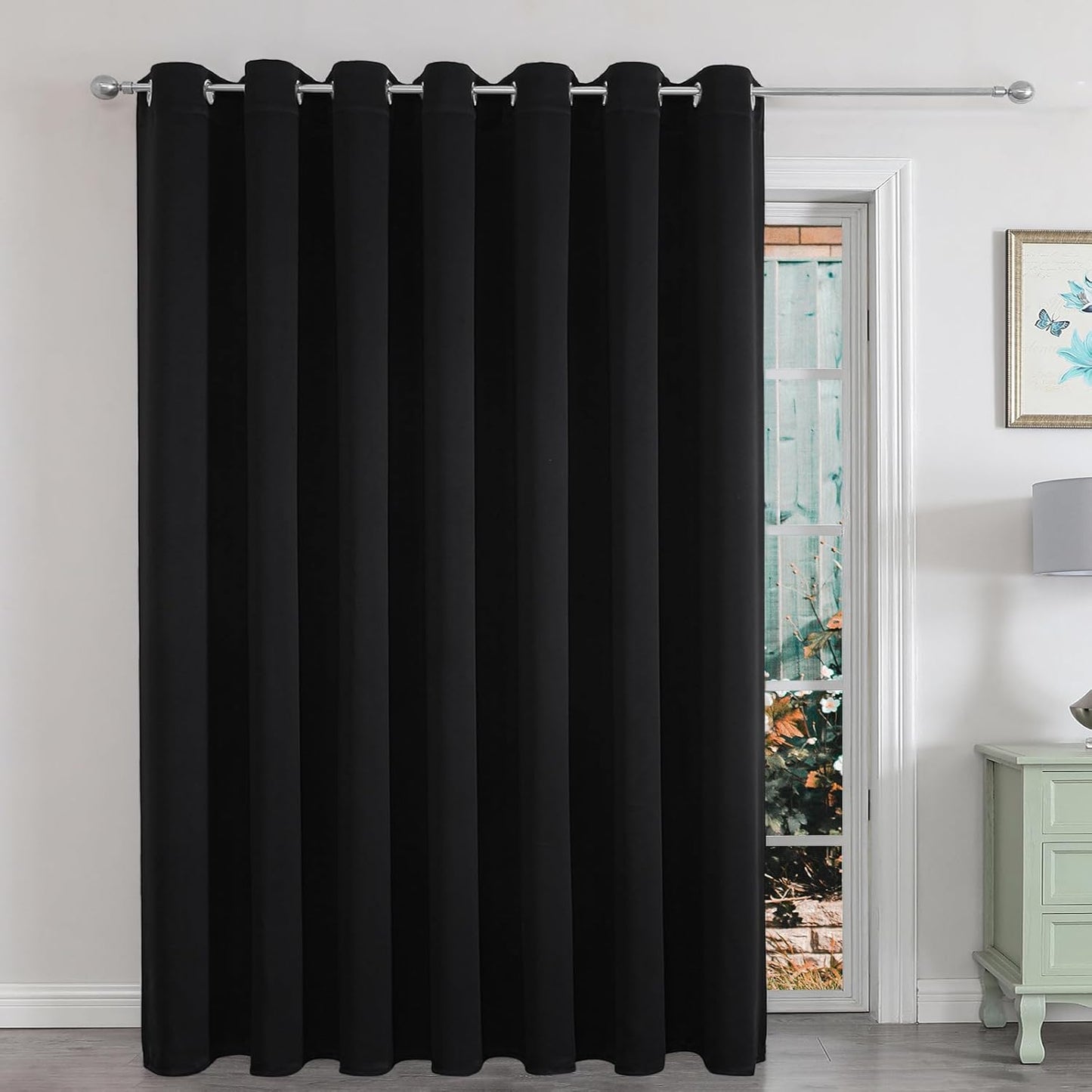 Joydeco Blackout Patio Sliding Door Curtains 84 Inches Long, Grommet Privacy Room Divider Curtains, Extra Wide Thermal Blackout Drapes for Bedroom Living Room (Black, 100Wx84L, 1 Panel)