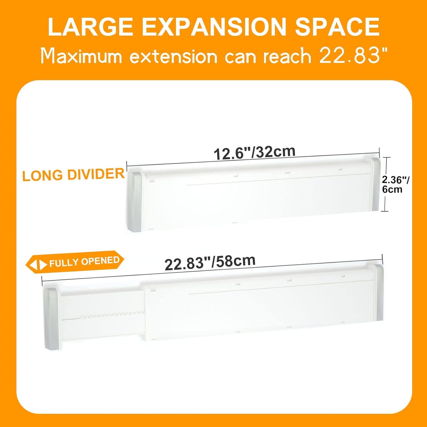 HiYZ Expandable Drawer Dividers, Large Kitchen Utensils Drawers Divider, 2.36" High Adjustable Drawer Organizers Separators for Clothing,Kitchen Utensils,Tools,12 Long Dividers(12.6"-22.8")