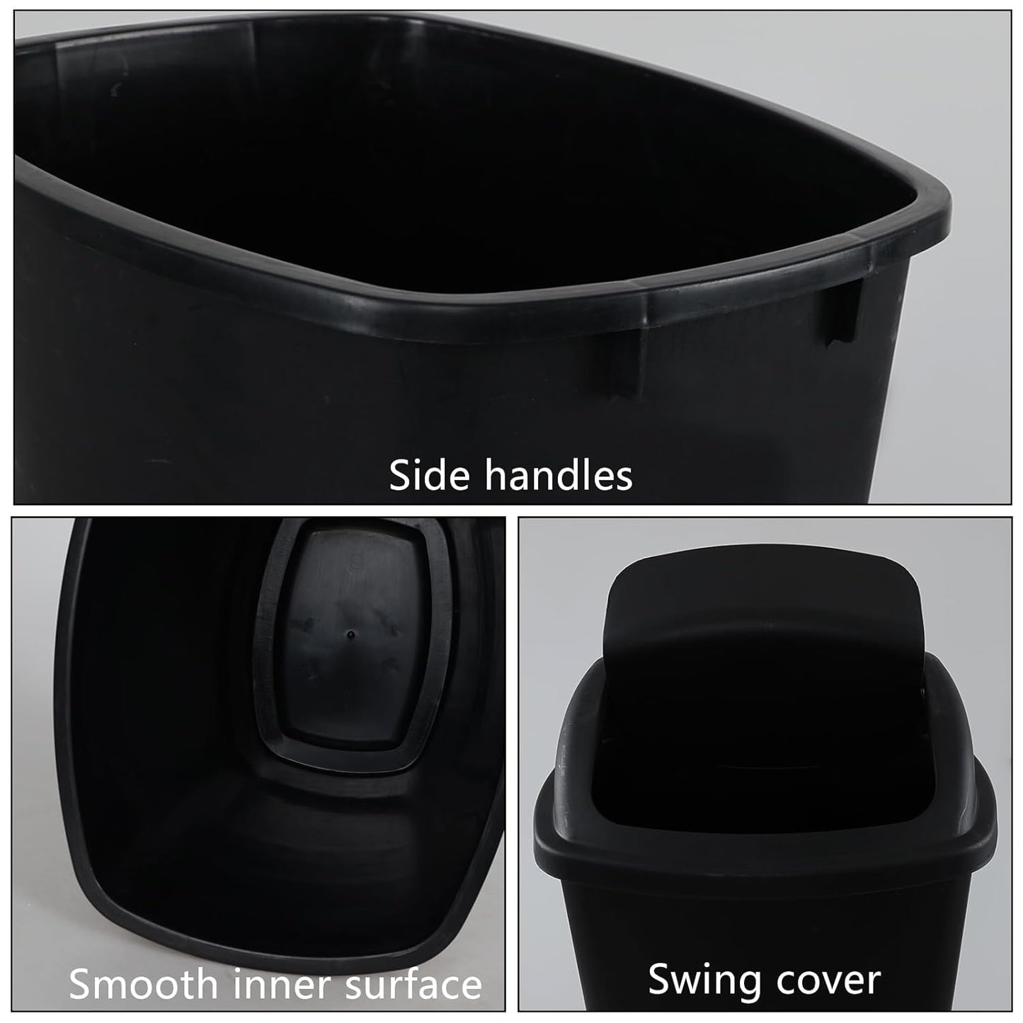 13 Gallon Garbage Can with Swing Lid, Plastic Kitchen Trash Can, 4 Pack, Black