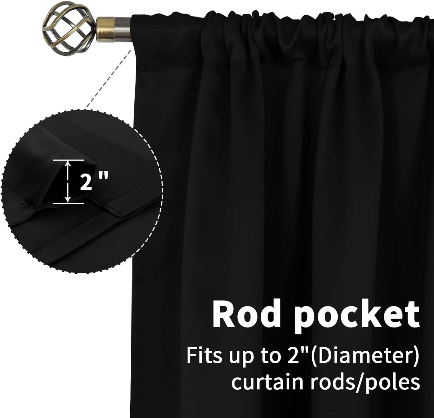 BGment Black Out Curtains 54 Inches Length for Bedroom - Rod Pocket Room Darkening Drapes Thermal Insulated Shading Blinds for Basement Short Window Kitchen, 42 x 54 Inch, 2 Panels